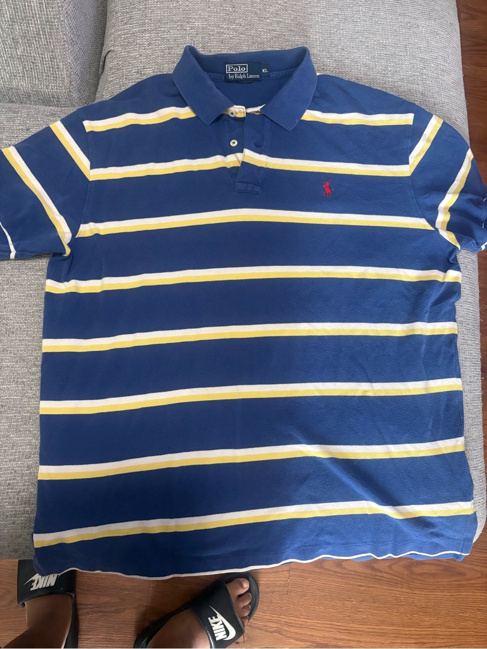 Polo by Ralph Lauren Navy, Yellow & White Striped Polo Shirt